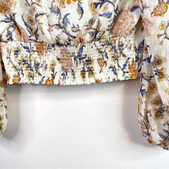Joie Cream Floral Print Splice Front Blouse Top Size S - Picture 6 of 11